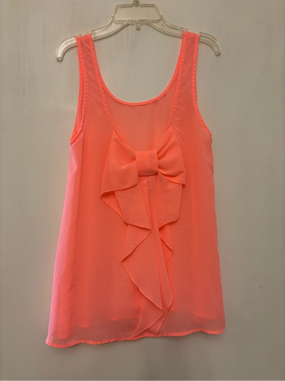 miami Coral Pink sheer Sleeveless Blouse with bow front